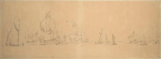 Den holländska flottan i lätta vindar, ca 1666 (grafit, grå lav)