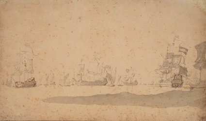 Den holländska flottan liggande, troligen i maj 1672, ca 1672 (grafit, grå lav)