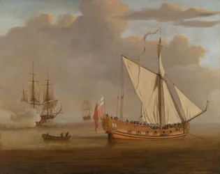 Den engelska yachten "Portsmouth" för ankar