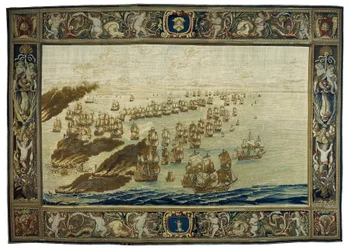 Mortlake-tapeten (London-distriktet, England) skildrar branden av "Royal James" under slaget vid Solebay, 28 maj