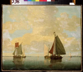 Segelbåtar. Målning av Willem van de Velde den yngre (1633-1707). Olja på duk, 24,5 x 32,5 cm, sent 1600-tal. Flamländsk konst, barockstil. Eremitagemuseet, Sankt Petersburg.