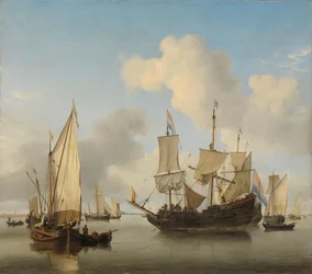 Fartyg för ankar vid kusten, ca 1660 (olja på duk)