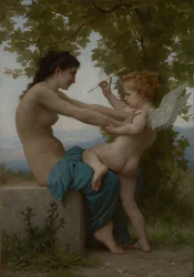 A Young Girl Defending Herself against Eros, ca 1880 (olja på duk)