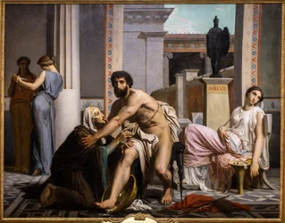 Odysseus igenkänd av sin sköterska på väg tillbaka från Troja