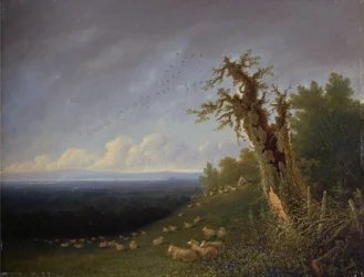 Shepherd Boy on a Hillside (olja på panel)