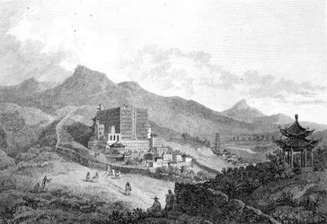 En utsikt över Poo-ta-la eller det stora templet nära Zhe-hol i Tartary, graverad av Benjamin Thomas Pouncy (fl.1772-99) pub. av G. Nicol