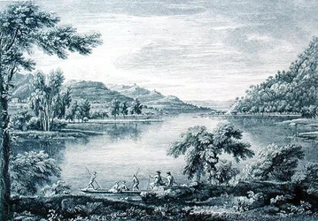 A View of Hawswater, en sjö nära Banton i Westmoreland, etsat och graverat av Chatelin och Muller (gravyr)