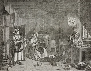Drabbad poet, efter målning av William Hogarth