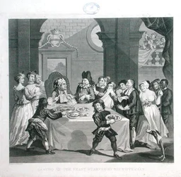 Sancho vid högtiden svält av hans läkare, graverad av Thomas Cook (1744-1818) (gravyr)