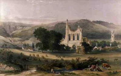 Byland Abbey från sydväst, från 