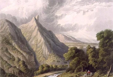 Utsikt i Bore Ghaut, graverade av T. Fielding och färgat av J.B. Hogarth