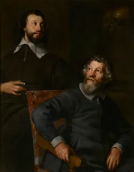 Porträtt av två herrar, kallade Nicholas Stone och hans son (olja på duk)