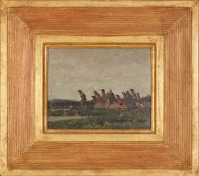 Figurer som korsar ett landskap (olja på duk)