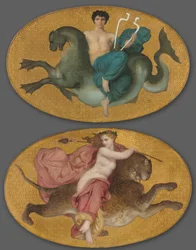 Arion på en sjöhäst och Bacchante på en panter (par)