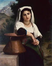 Italiensk kvinna vid fontänen