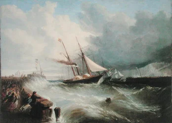 Prins Alberts ankomst till Dover på väg till London för hans äktenskap med drottning Victoria 1840 (olja på duk)