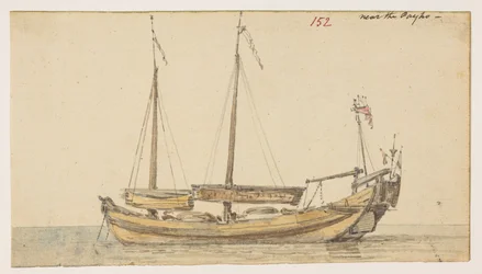 152 Båt "nära Payho."  , från ett album med 372 teckningar av landskap, kustlinjer, kostymer och vardagsliv gjorda under Lord Macartneys ambassad till Kinas kejsare, mellan 1792 och 1794 (penna och akvarell på papper)