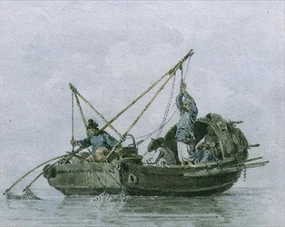 Kinesiska fiskare i ett skräp (akvarell)