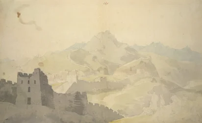 Kinesiska muren, från album med 220 teckningar, främst profiler av kustlinjer, kostymer och vardagsliv gjorda under Lord Macartneys ambassad till kejsaren av Kina, WD 961, f.60