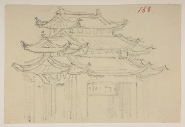f.63 168 Tempel.  , från ett album med 372 teckningar av landskap, kustlinjer, kostymer och vardagsliv gjorda under Lord Macartneys ambassad till Kinas kejsare, mellan 1792 och 1794 (penna och akvarell på papper)