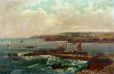 Port Bude, i Devon (England). Olja på duk av William Allan (1782-1850).