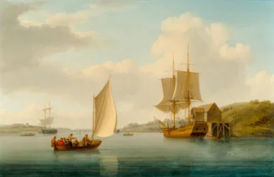 En Collier Brig vid Anchor på Medway