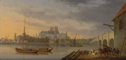 Utsikt över Westminster Bridge och Abbey från södra sidan