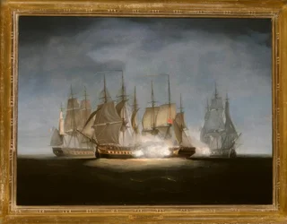 HMS Sibyl brinner vid Forte, 1799 / Gem. v. W.Anderson