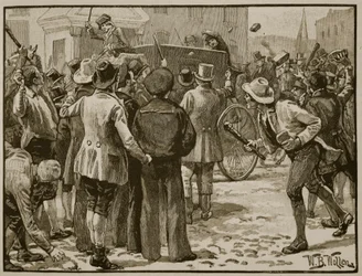 Attack på Sir Charles Wetherell i Bristol, illustration från "Cassell