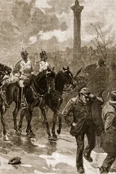 Bloody Sunday: Livvakterna håller Trafalgar Square, 1887, illustration från 