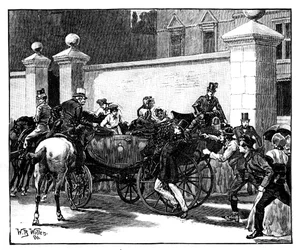 Pates angrepp på drottningen, 1850, c1888.