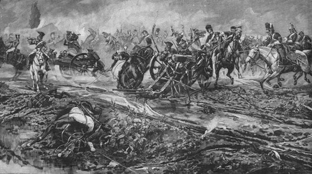 Unionsbrigaden som fångar de franska kanonerna vid Waterloo, 1902
