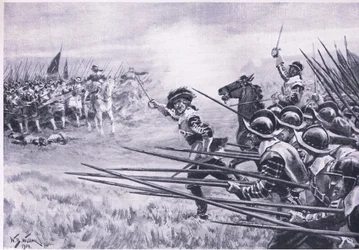 Anfallet för det rojalistiska infanteriet vid Naseby, juni 1645, illustration från brittiska striderna på land och hav, 1915