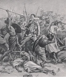 Torget i Abu-Klea, 17 januari 1885, illustration från British Battles on Land and Sea, 1915