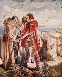 Egfrith erbjuder biskopssätet i Hexham till Cuthbert, 678, illustration från "Hutchinson