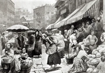 Mulberry Bend Italian Colony i New York, illustration i tidningen Harper