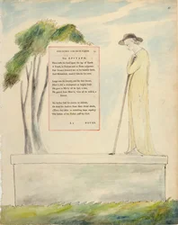 A Shepherd Reading the Epitaph, från Elegy Written in a Churchyard, från "The Poems of Thomas Gray", publicerad 1797-98 (akvarell och svart bläck på papper)