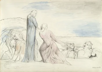 Dante griper förrädaren Bocca i håret, illustration till "Den gudomliga komedin" av Dante Alighieri