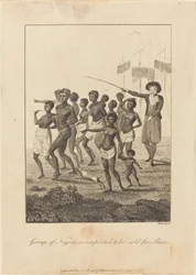Grupp svarta människor, importerade för att säljas som slavar, 1793.