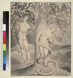 Illustration 9 till Miltons "Det förlorade paradiset": Evas frestelse och fall