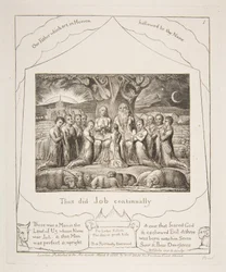 Job och hans familj, från illustrationer av Jobs bok, 1825-26.