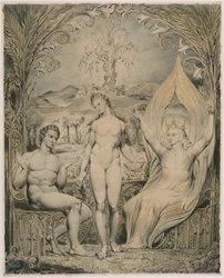 Ärkeängeln Rafael med Adam och Eva (Illustration till Miltons Paradise Lost)