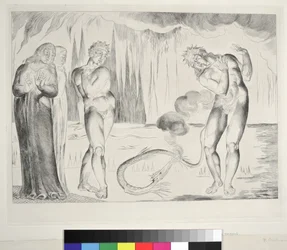 The Circle of Thieves: Buoso Donati Attacked by the Serpent, Inferno, Canto XXV, illustration till "Divine Comedy" av Dante Alighieri, 1827