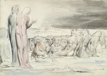 The Circle of Traitors: Alberti Brothers, illustration till den gudomliga komedin av Dante Alighieri, 1824-27 (penna och bläck med wc över penna och krita på papper)