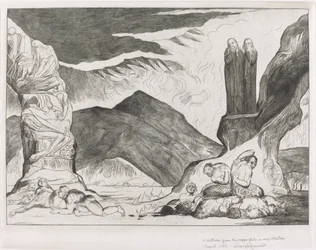 The Circle of the Falsifiers: Dante och Vergilius som täcker sina näsor på grund av stanken, 1827.