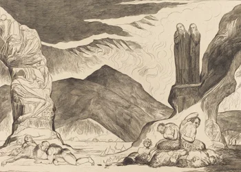 The Circle of the Falsifiers: Dante och Vergilius som täcker sina näsor på grund av stanken, 1827.