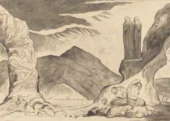 The Circle of the Falsifiers: Dante och Vergilius som täcker sina näsor på grund av stanken, 1827.