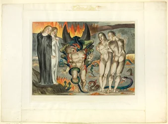 Tjuvarnas krets; Agnolo Brunelleschi attackerad av en sexfotad orm. Inferno, canto XXV
