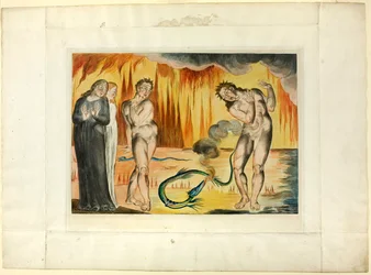 Tjuvarnas krets; Buoso Donati attackerad av ormen. Inferno, canto XXV