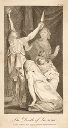 The Death of Lucretia, från Allens nya och opartiska romerska historia, pub. 1797 (gravyr)